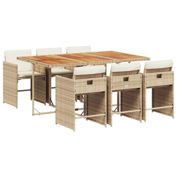 Grote foto vidaxl 7 delige tuinset met kussens poly rattan beige tuin en terras tuinmeubelen