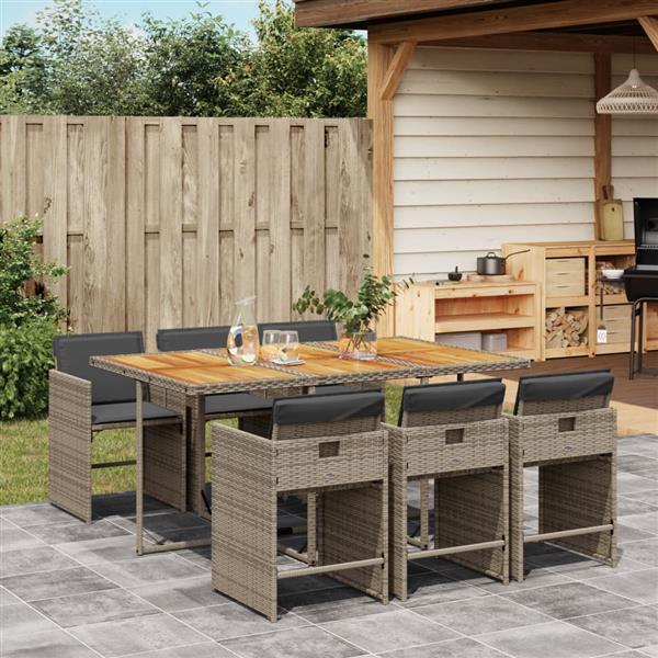 Grote foto vidaxl 7 delige tuinset met kussens poly rattan grijs tuin en terras tuinmeubelen
