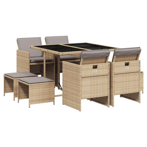Grote foto vidaxl 9 delige tuinset met kussens poly rattan gemengd beige tuin en terras tuinmeubelen