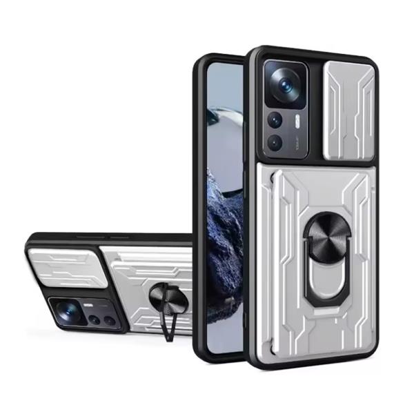 Grote foto xiaomi 11t card slot hoesje met kickstand en camera slide pop grip cover wit telecommunicatie mobieltjes