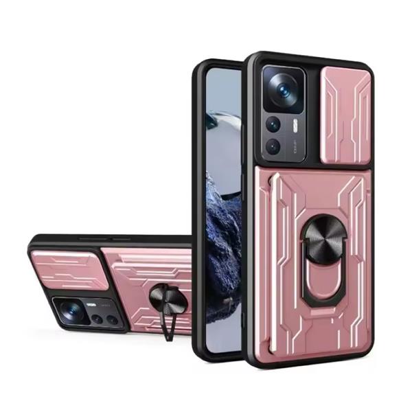 Grote foto xiaomi 13t pro card slot hoesje met kickstand en camera slide pop grip cover roze telecommunicatie mobieltjes
