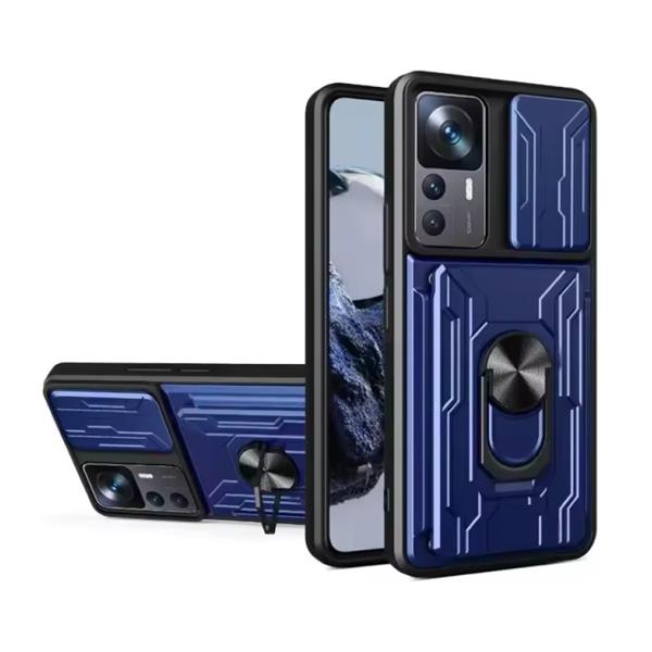 Grote foto xiaomi poco x5 pro card slot hoesje met kickstand en camera slide pop grip cover blauw telecommunicatie mobieltjes