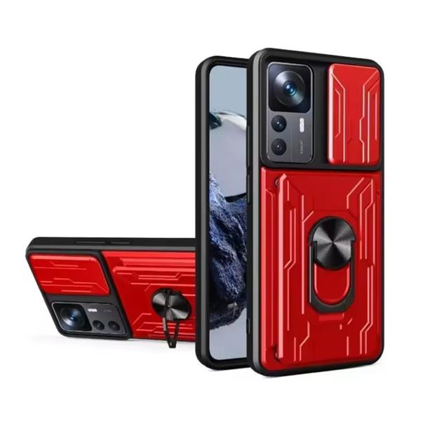 Grote foto xiaomi poco m6 pro 5g card slot hoesje met kickstand en camera slide pop grip cover rood telecommunicatie mobieltjes