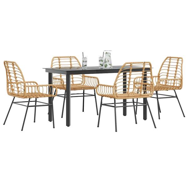 Grote foto vidaxl 5 delige tuinset poly rattan glas bruin tuin en terras tuinmeubelen