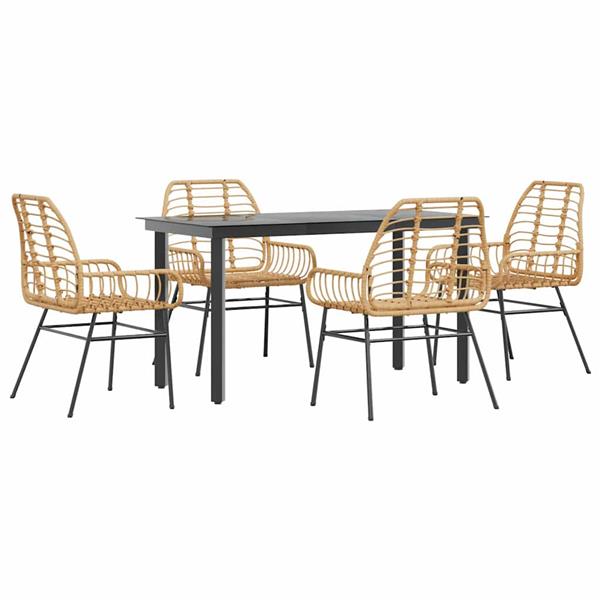 Grote foto vidaxl 5 delige tuinset poly rattan glas bruin tuin en terras tuinmeubelen