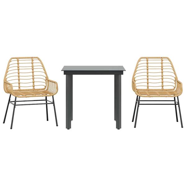 Grote foto vidaxl 3 delige tuinset poly rattan glas bruin tuin en terras tuinmeubelen