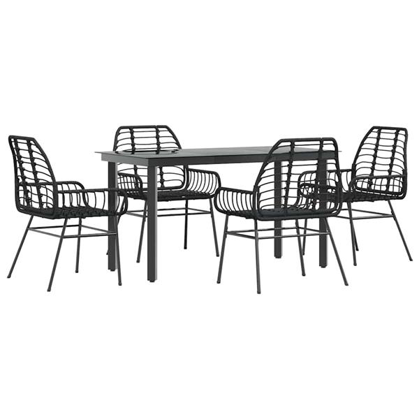 Grote foto vidaxl 5 delige tuinset poly rattan glas zwart tuin en terras tuinmeubelen