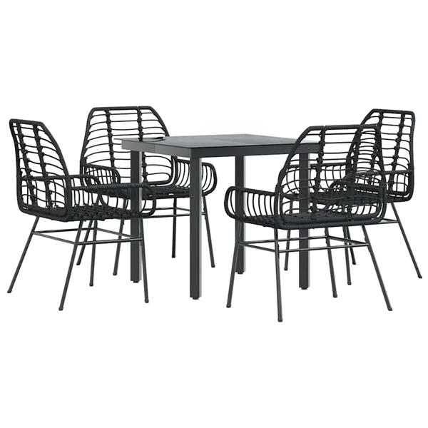 Grote foto vidaxl 5 delige tuinset poly rattan glas zwart tuin en terras tuinmeubelen