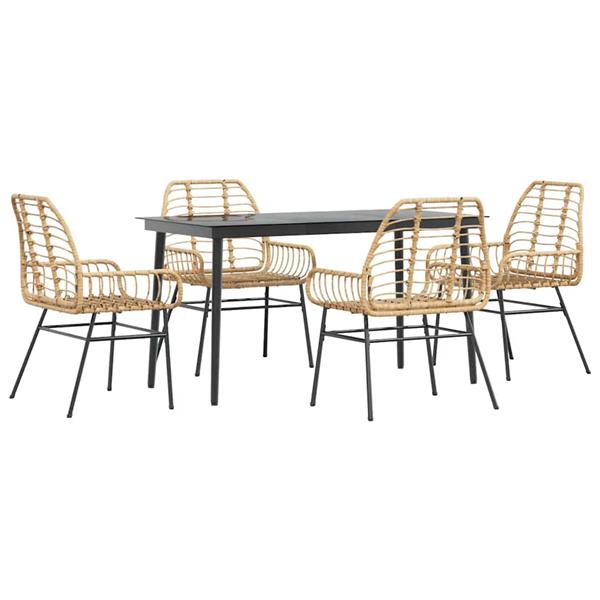 Grote foto vidaxl 5 delige tuinset poly rattan glas bruin tuin en terras tuinmeubelen