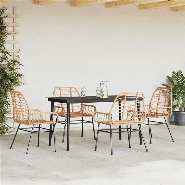 Grote foto vidaxl 5 delige tuinset poly rattan glas bruin tuin en terras tuinmeubelen