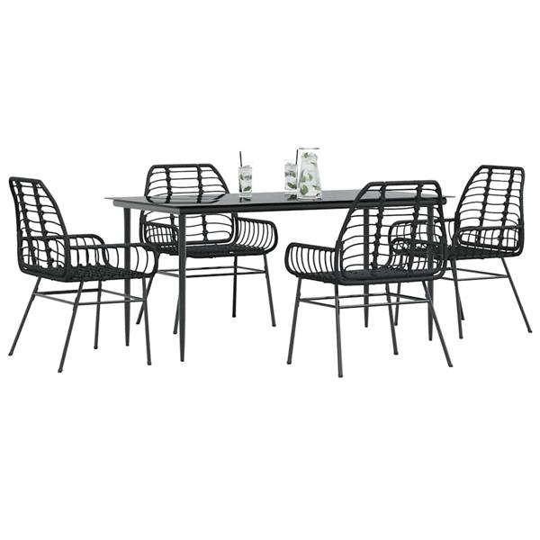Grote foto vidaxl 5 delige tuinset poly rattan glas zwart tuin en terras tuinmeubelen