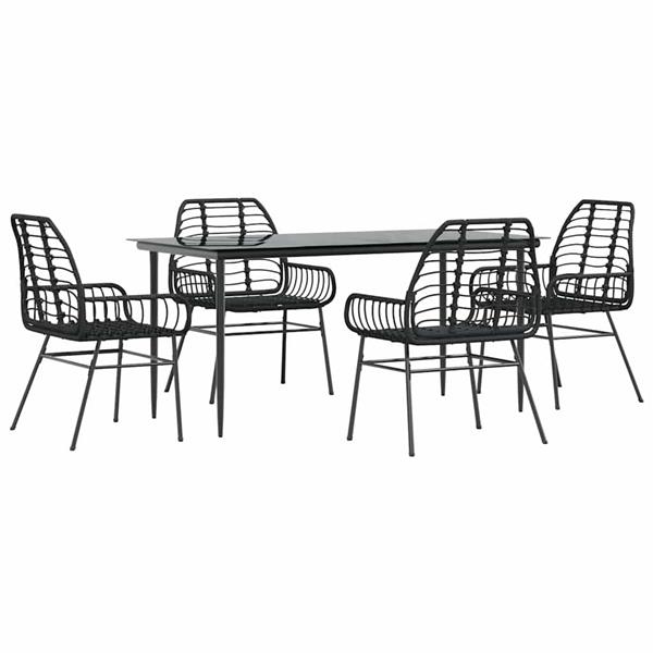 Grote foto vidaxl 5 delige tuinset poly rattan glas zwart tuin en terras tuinmeubelen