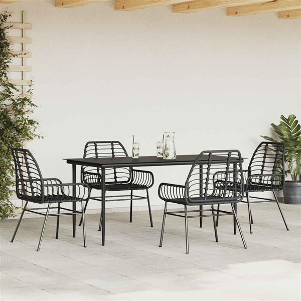 Grote foto vidaxl 5 delige tuinset poly rattan glas zwart tuin en terras tuinmeubelen