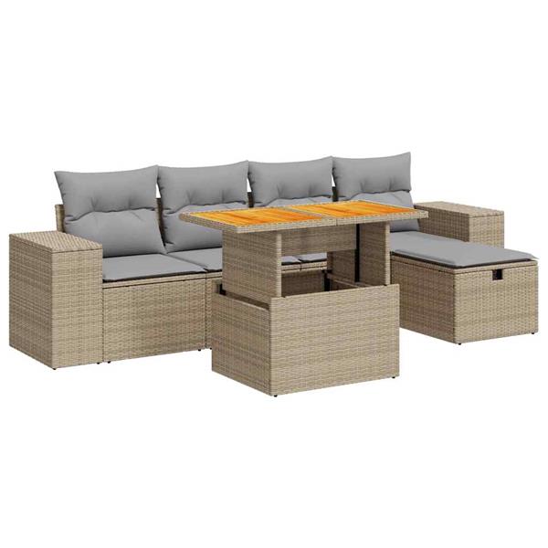 Grote foto vidaxl 6 delige loungeset met kussens poly rattan acacia beige tuin en terras tuinmeubelen