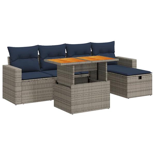 Grote foto vidaxl 6 delige loungeset met kussens poly rattan acacia grijs tuin en terras tuinmeubelen