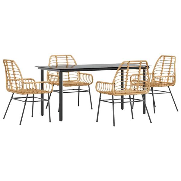 Grote foto vidaxl 5 delige tuinset poly rattan glas bruin tuin en terras tuinmeubelen