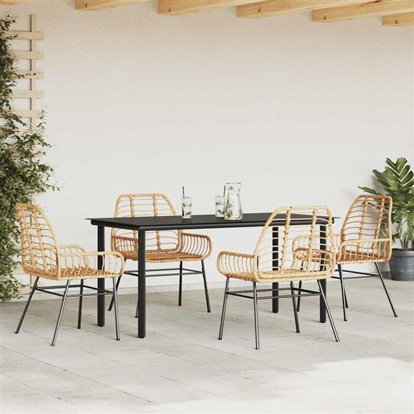Grote foto vidaxl 5 delige tuinset poly rattan glas bruin tuin en terras tuinmeubelen