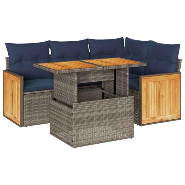 Grote foto vidaxl 5 delige loungeset met kussens poly rattan acacia grijs tuin en terras tuinmeubelen