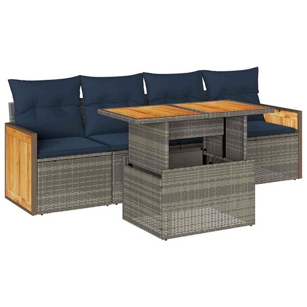 Grote foto vidaxl 5 delige loungeset met kussens poly rattan acacia grijs tuin en terras tuinmeubelen