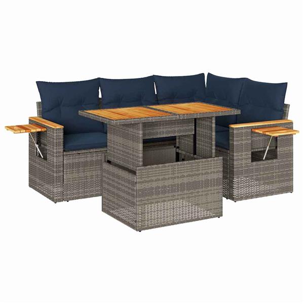 Grote foto vidaxl 5 delige loungeset met kussens poly rattan acacia grijs tuin en terras tuinmeubelen