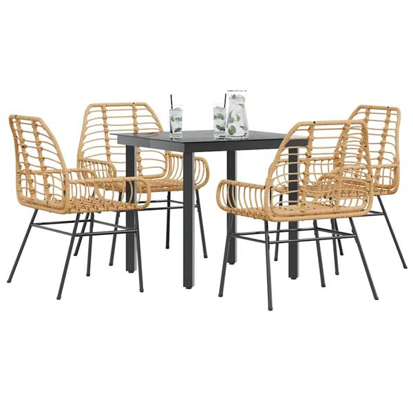 Grote foto vidaxl 5 delige tuinset poly rattan glas bruin tuin en terras tuinmeubelen