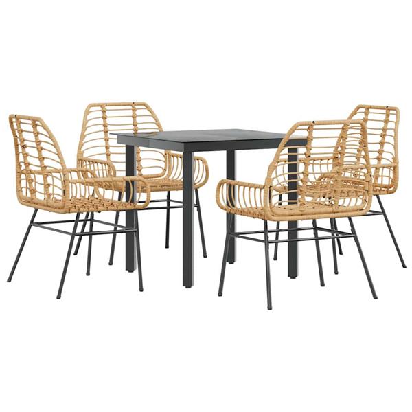 Grote foto vidaxl 5 delige tuinset poly rattan glas bruin tuin en terras tuinmeubelen