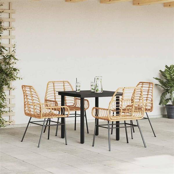 Grote foto vidaxl 5 delige tuinset poly rattan glas bruin tuin en terras tuinmeubelen