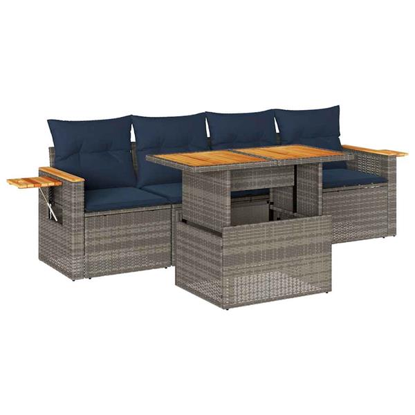 Grote foto vidaxl 5 delige loungeset met kussens poly rattan grijs tuin en terras tuinmeubelen