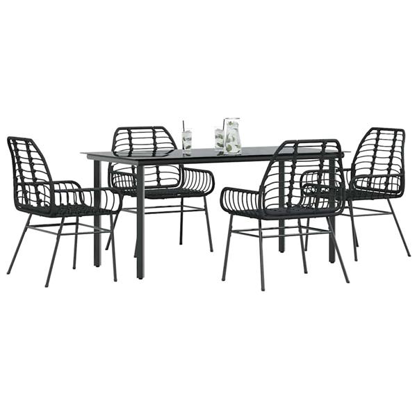 Grote foto vidaxl 5 delige tuinset poly rattan glas zwart tuin en terras tuinmeubelen
