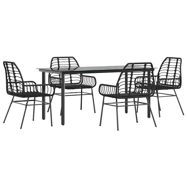 Grote foto vidaxl 5 delige tuinset poly rattan glas zwart tuin en terras tuinmeubelen
