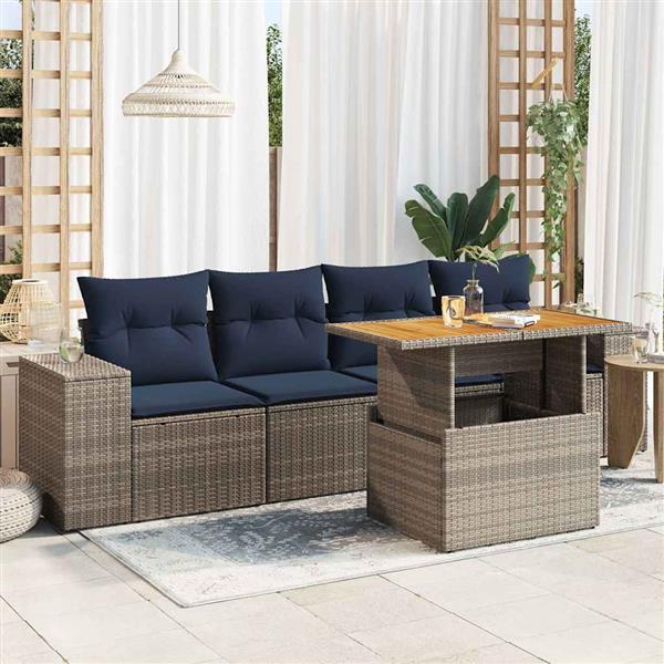 Grote foto vidaxl 5 delige loungeset met kussens poly rattan grijs tuin en terras tuinmeubelen