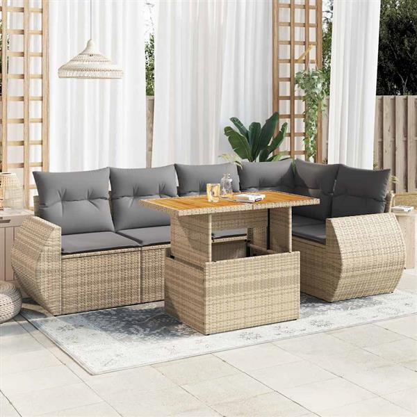Grote foto vidaxl 6 delige loungeset met kussens poly rattan beige tuin en terras tuinmeubelen