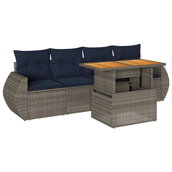 Grote foto vidaxl 5 delige loungeset met kussens poly rattan grijs tuin en terras tuinmeubelen