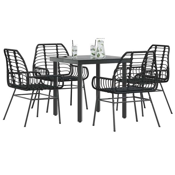 Grote foto vidaxl 5 delige tuinset poly rattan glas zwart tuin en terras tuinmeubelen