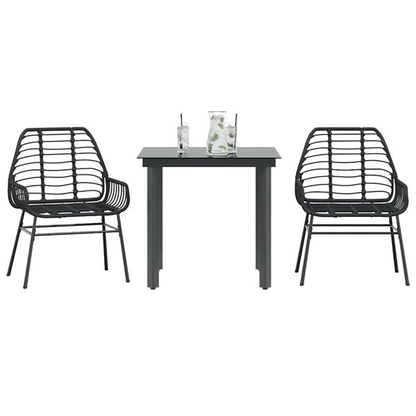Grote foto vidaxl 3 delige tuinset poly rattan glas zwart tuin en terras tuinmeubelen