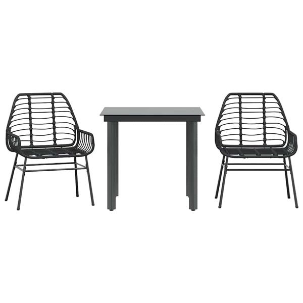 Grote foto vidaxl 3 delige tuinset poly rattan glas zwart tuin en terras tuinmeubelen