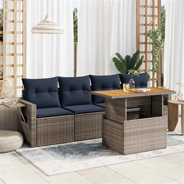Grote foto vidaxl 5 delige loungeset met kussens poly rattan grijs tuin en terras tuinmeubelen