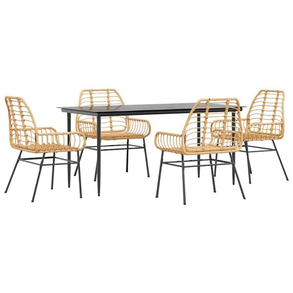 Grote foto vidaxl 5 delige tuinset poly rattan glas bruin tuin en terras tuinmeubelen