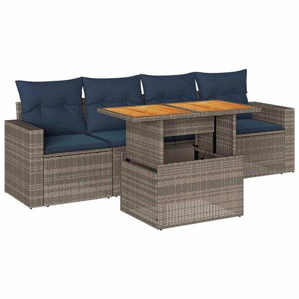 Grote foto vidaxl 5 delige loungeset met kussens poly rattan grijs tuin en terras tuinmeubelen