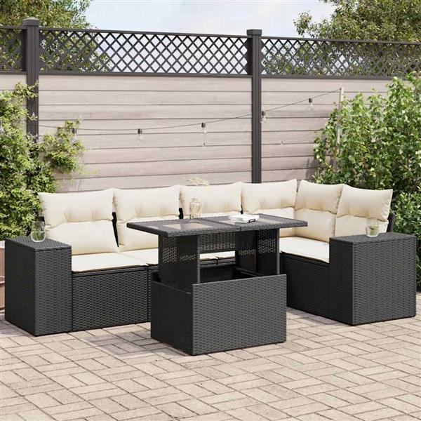 Grote foto vidaxl 6 delige loungeset met kussens poly rattan zwart tuin en terras tuinmeubelen