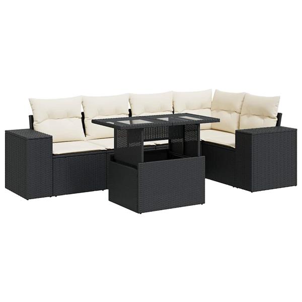 Grote foto vidaxl 6 delige loungeset met kussens poly rattan zwart tuin en terras tuinmeubelen