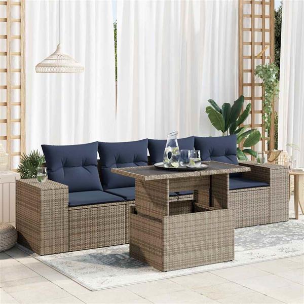 Grote foto vidaxl 5 delige loungeset met kussens poly rattan acacia grijs tuin en terras tuinmeubelen