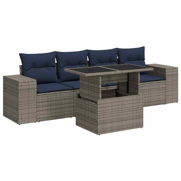 Grote foto vidaxl 5 delige loungeset met kussens poly rattan acacia grijs tuin en terras tuinmeubelen