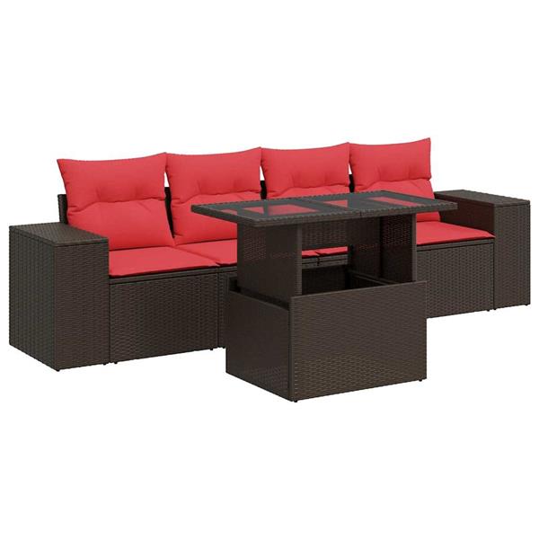 Grote foto vidaxl 5 delige loungeset met kussens poly rattan acacia bruin tuin en terras tuinmeubelen