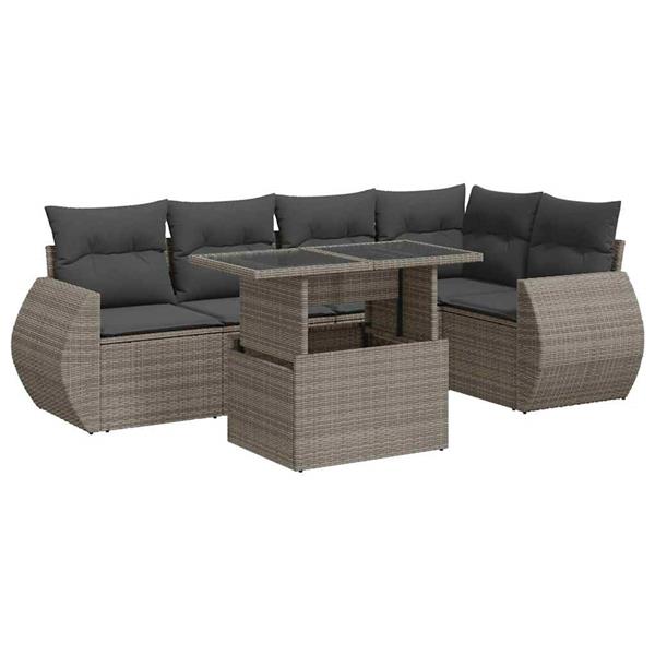 Grote foto vidaxl 6 delige loungeset met kussens poly rattan grijs tuin en terras tuinmeubelen
