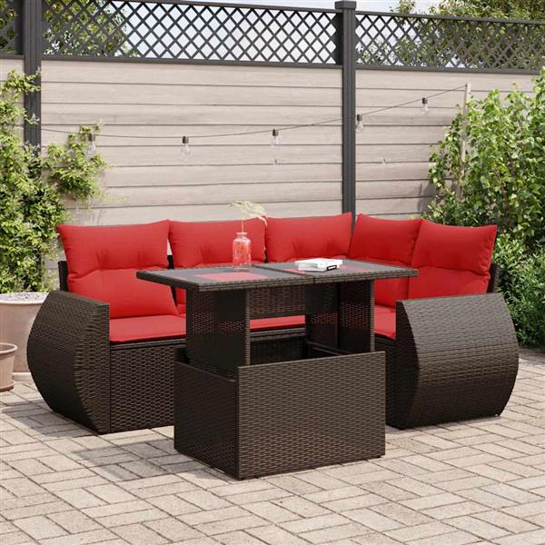 Grote foto vidaxl 5 delige loungeset met kussens poly rattan acacia bruin tuin en terras tuinmeubelen