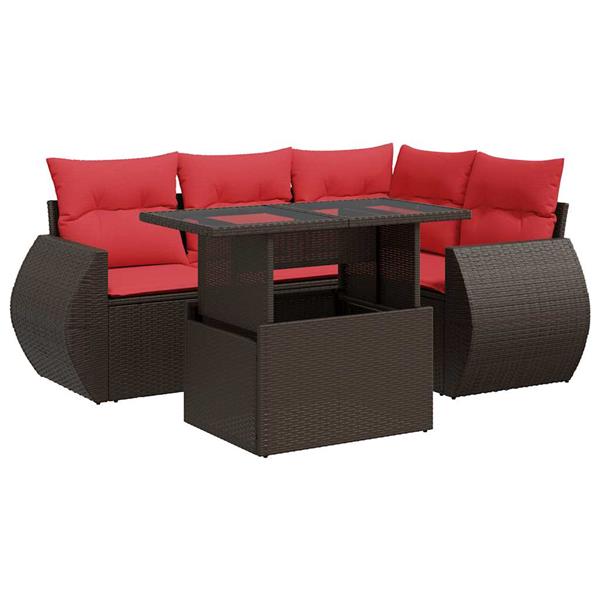 Grote foto vidaxl 5 delige loungeset met kussens poly rattan acacia bruin tuin en terras tuinmeubelen