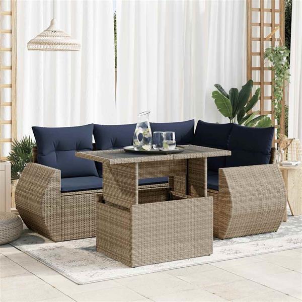 Grote foto vidaxl 5 delige loungeset met kussens poly rattan acacia grijs tuin en terras tuinmeubelen