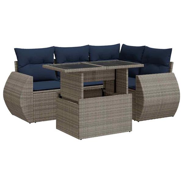 Grote foto vidaxl 5 delige loungeset met kussens poly rattan acacia grijs tuin en terras tuinmeubelen