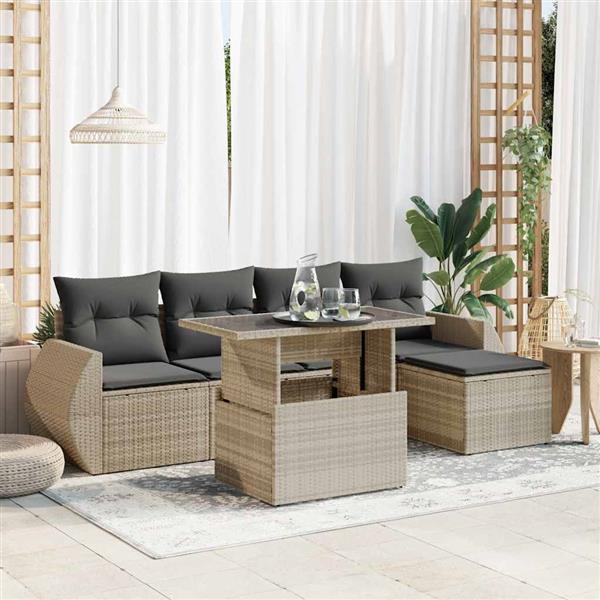 Grote foto vidaxl 6 delige loungeset met kussens poly rattan lichtgrijs tuin en terras tuinmeubelen